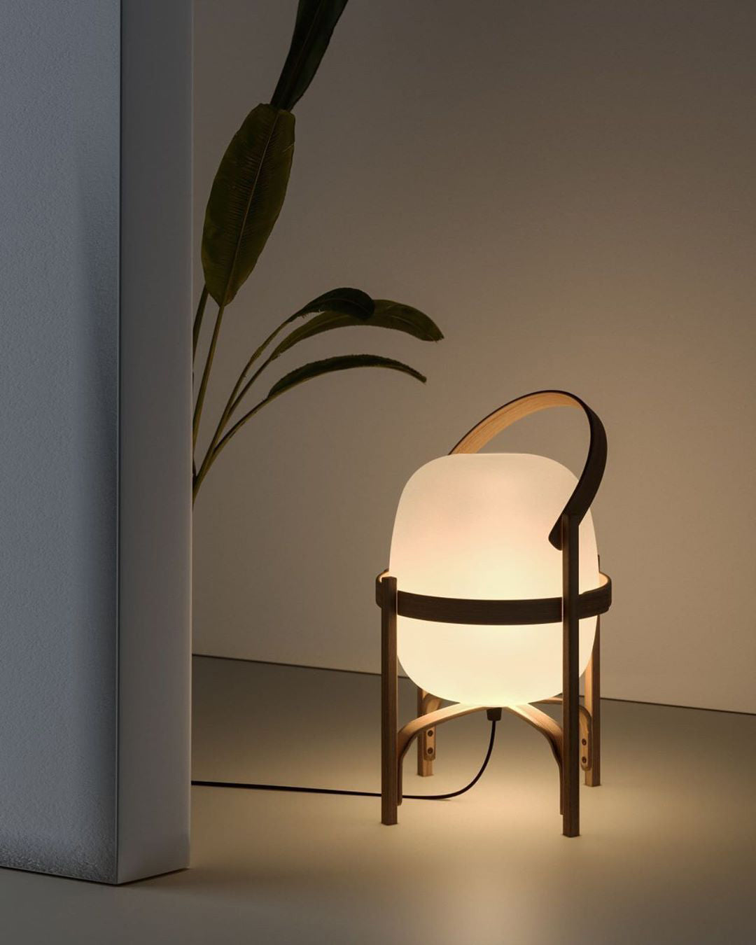 Lampe Nomade en Verre et Bois, Style Lanterne