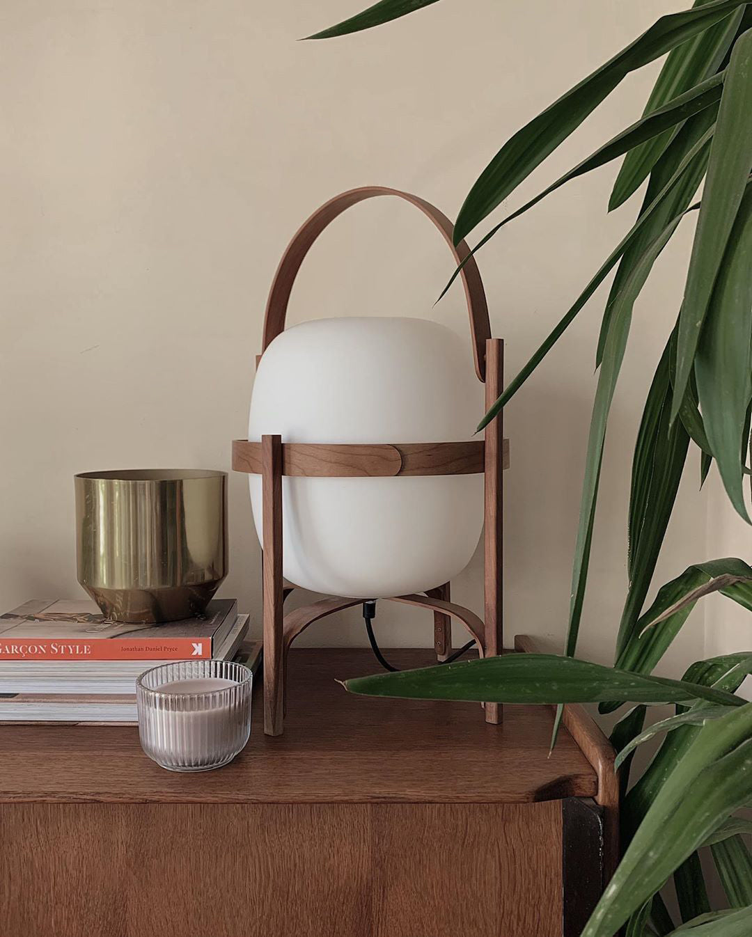 Lampe Nomade en Verre et Bois, Style Lanterne
