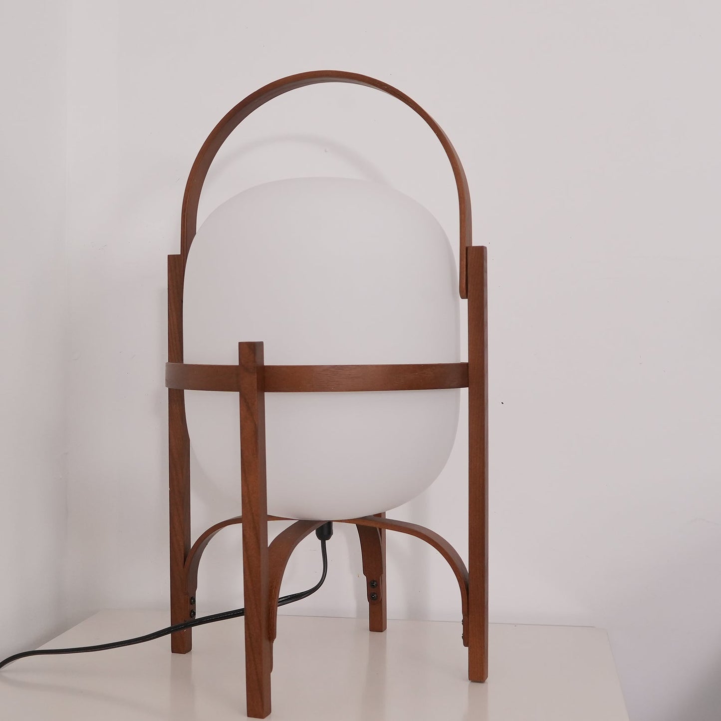 Lampe Nomade en Verre et Bois, Style Lanterne