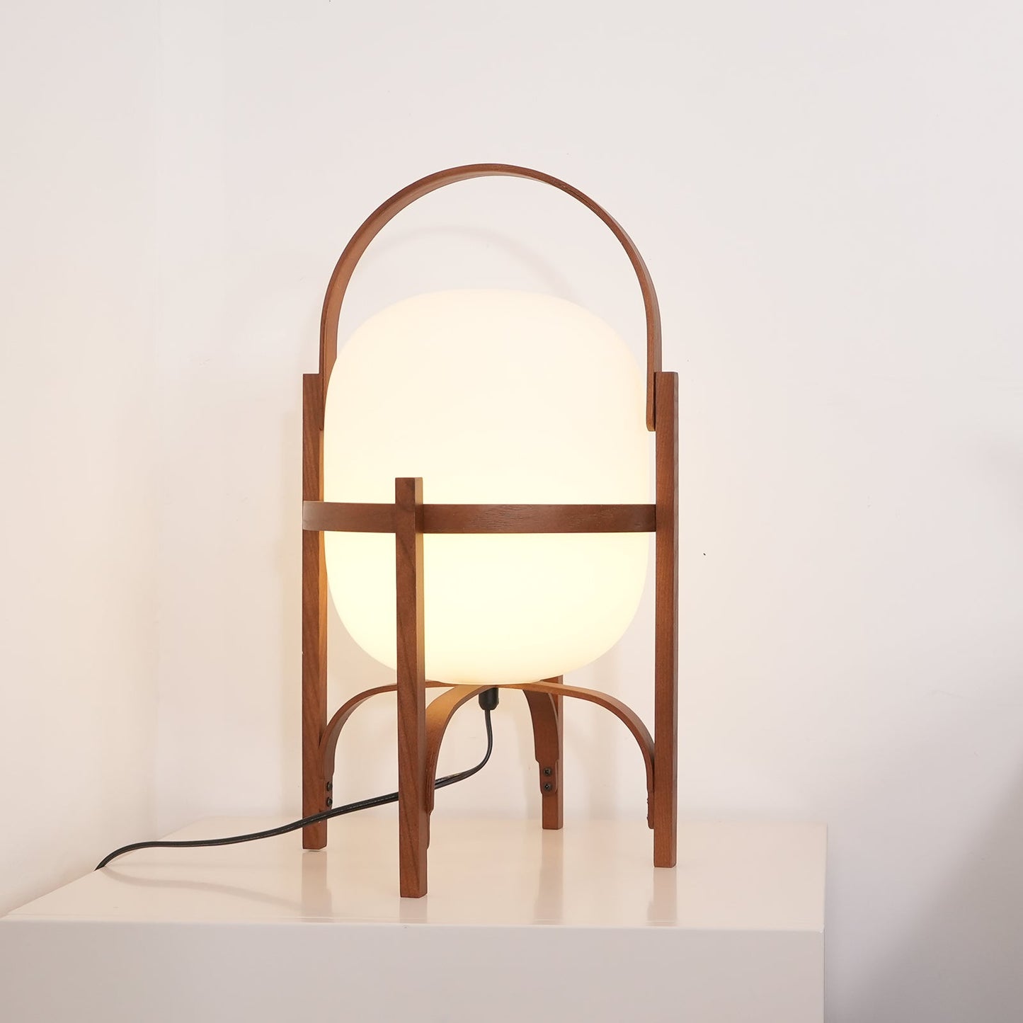Lampe Nomade en Verre et Bois, Style Lanterne