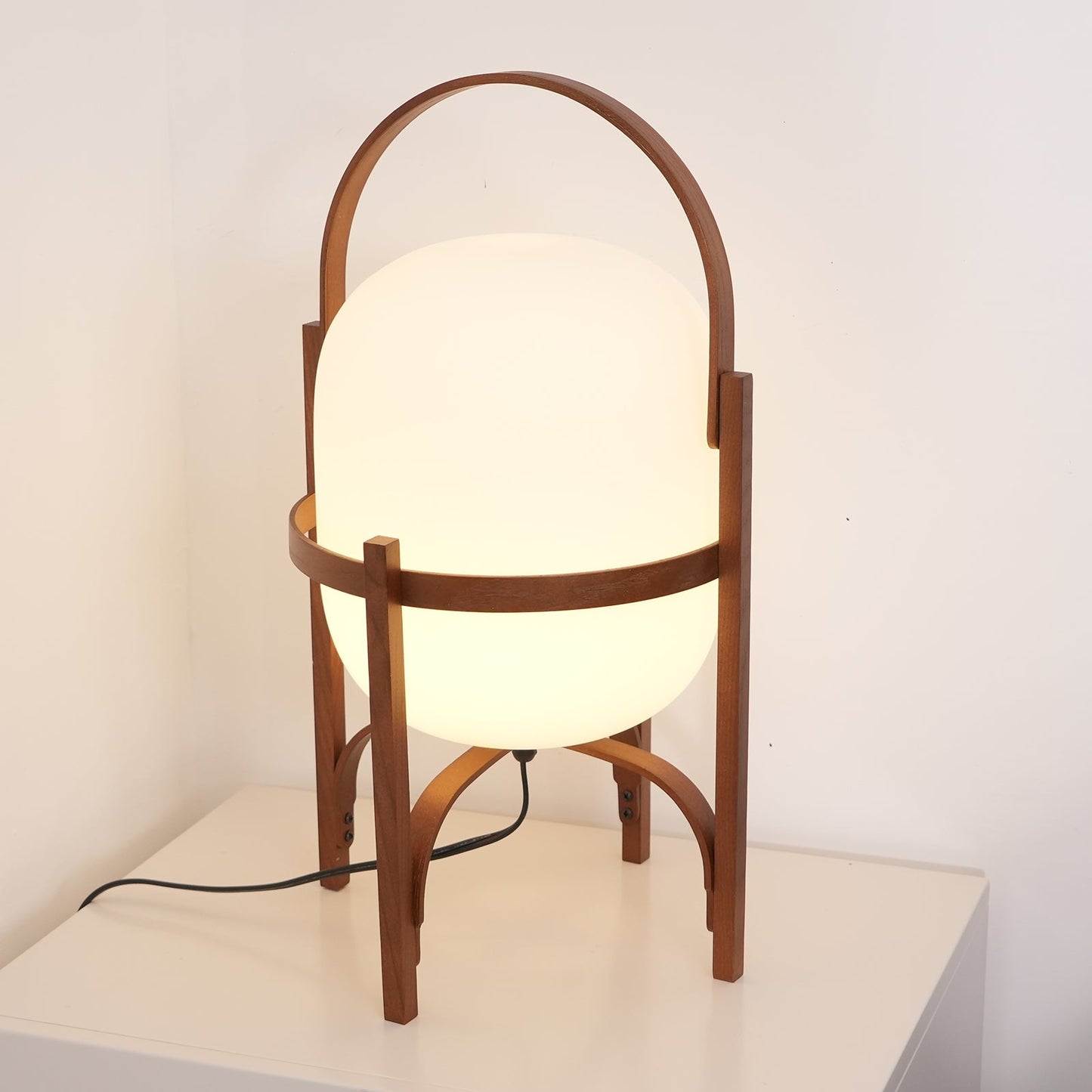Lampe Nomade en Verre et Bois, Style Lanterne
