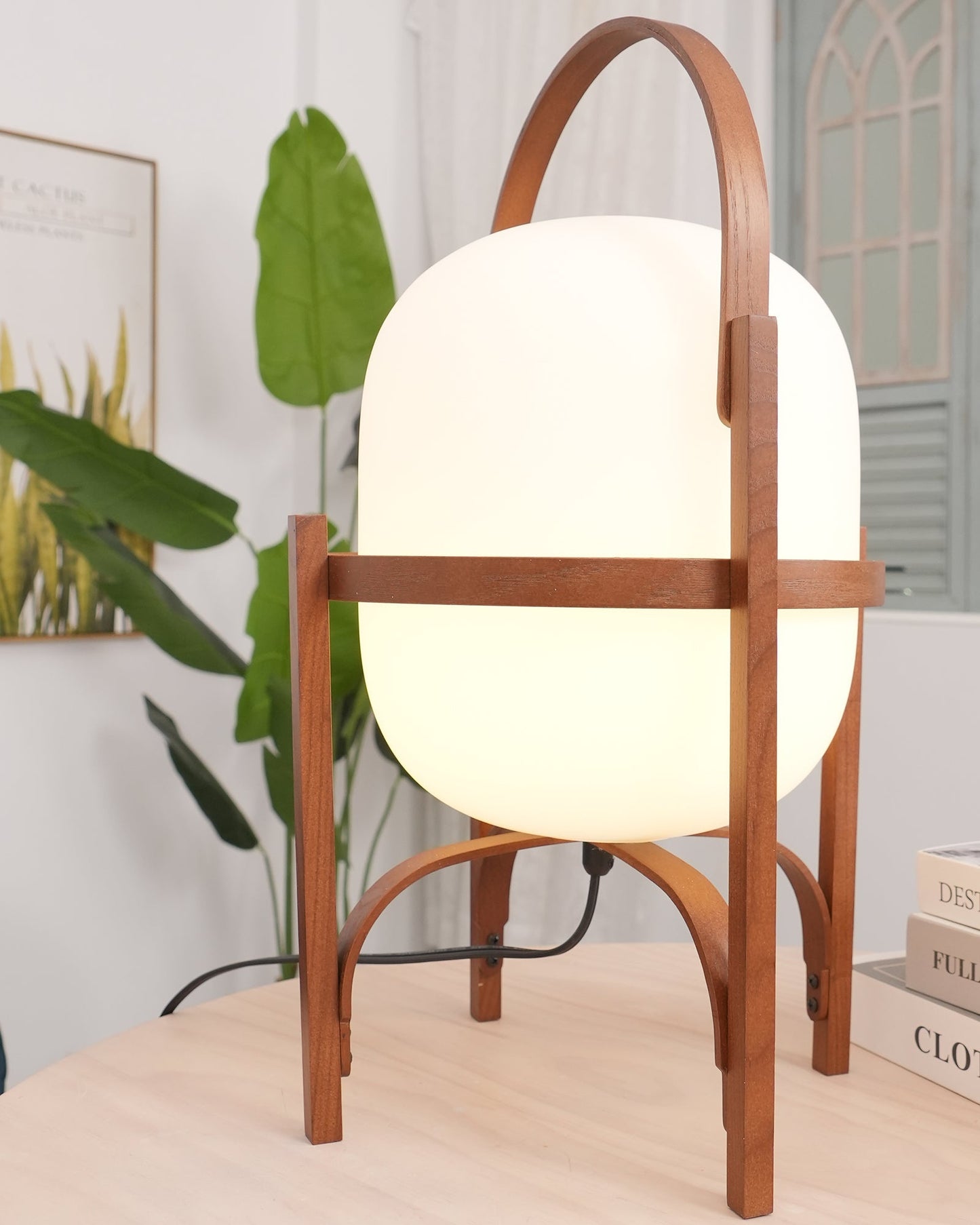 Lampe Nomade en Verre et Bois, Style Lanterne