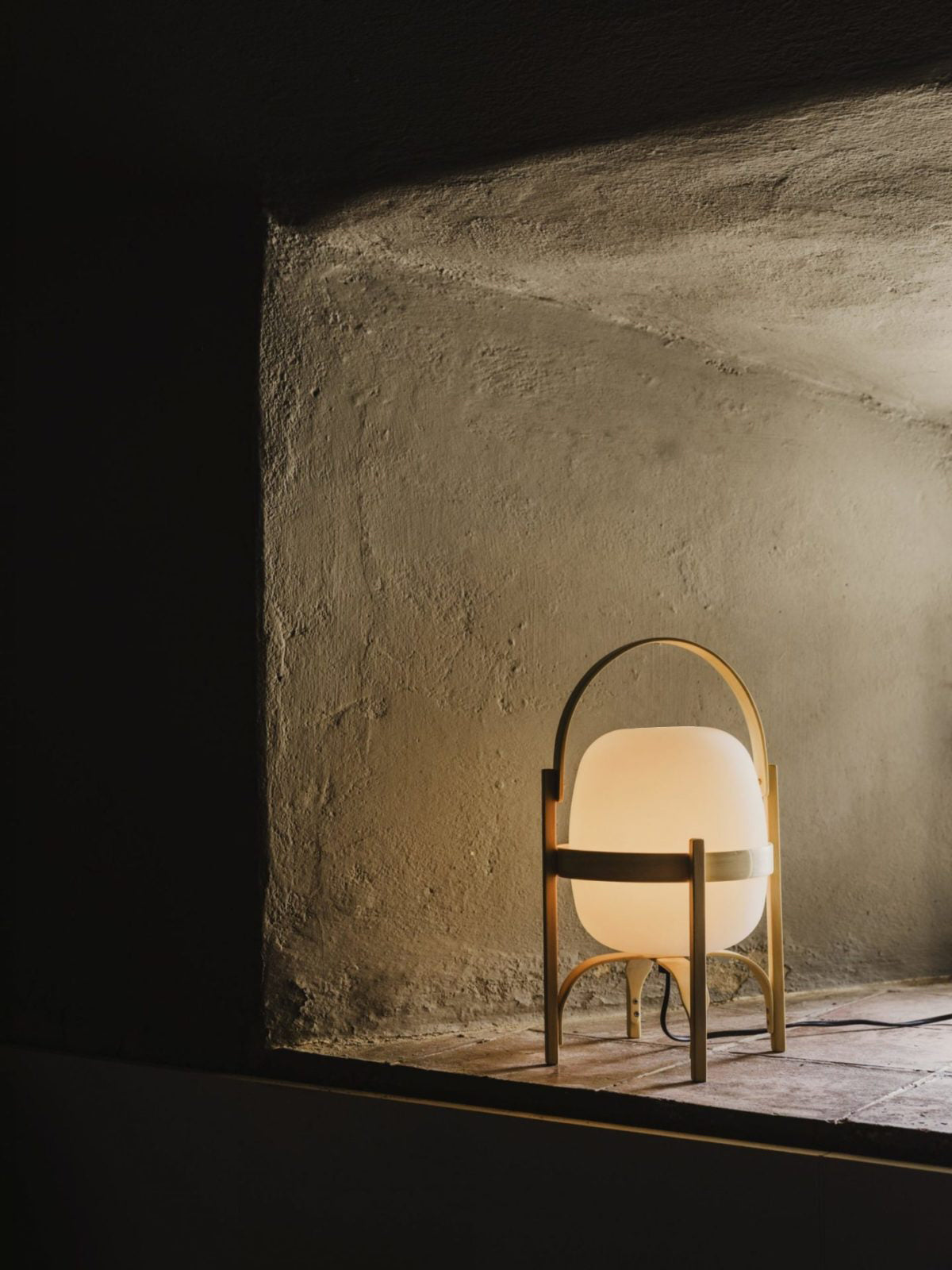 Lampe Nomade en Verre et Bois, Style Lanterne