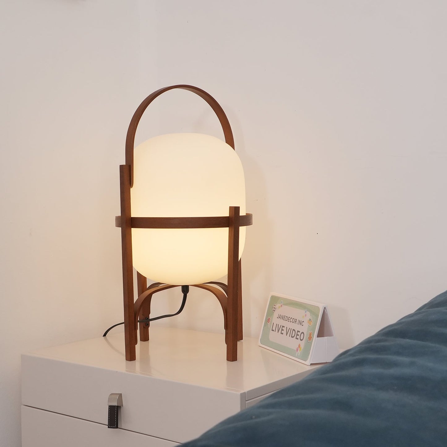 Lampe Nomade en Verre et Bois, Style Lanterne