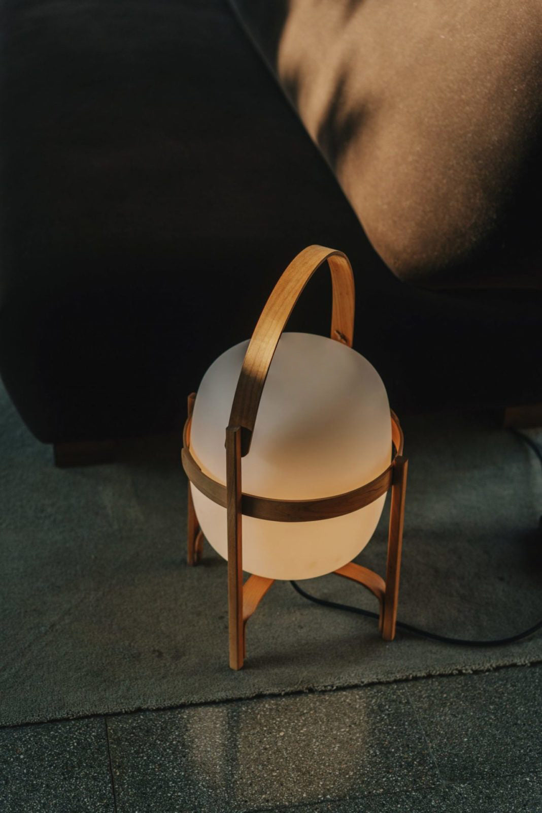 Lampe Nomade en Verre et Bois, Style Lanterne