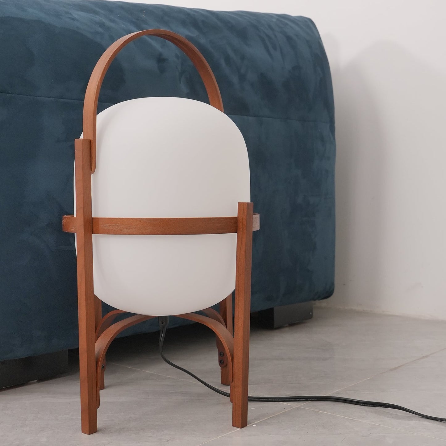 Lampe Nomade en Verre et Bois, Style Lanterne