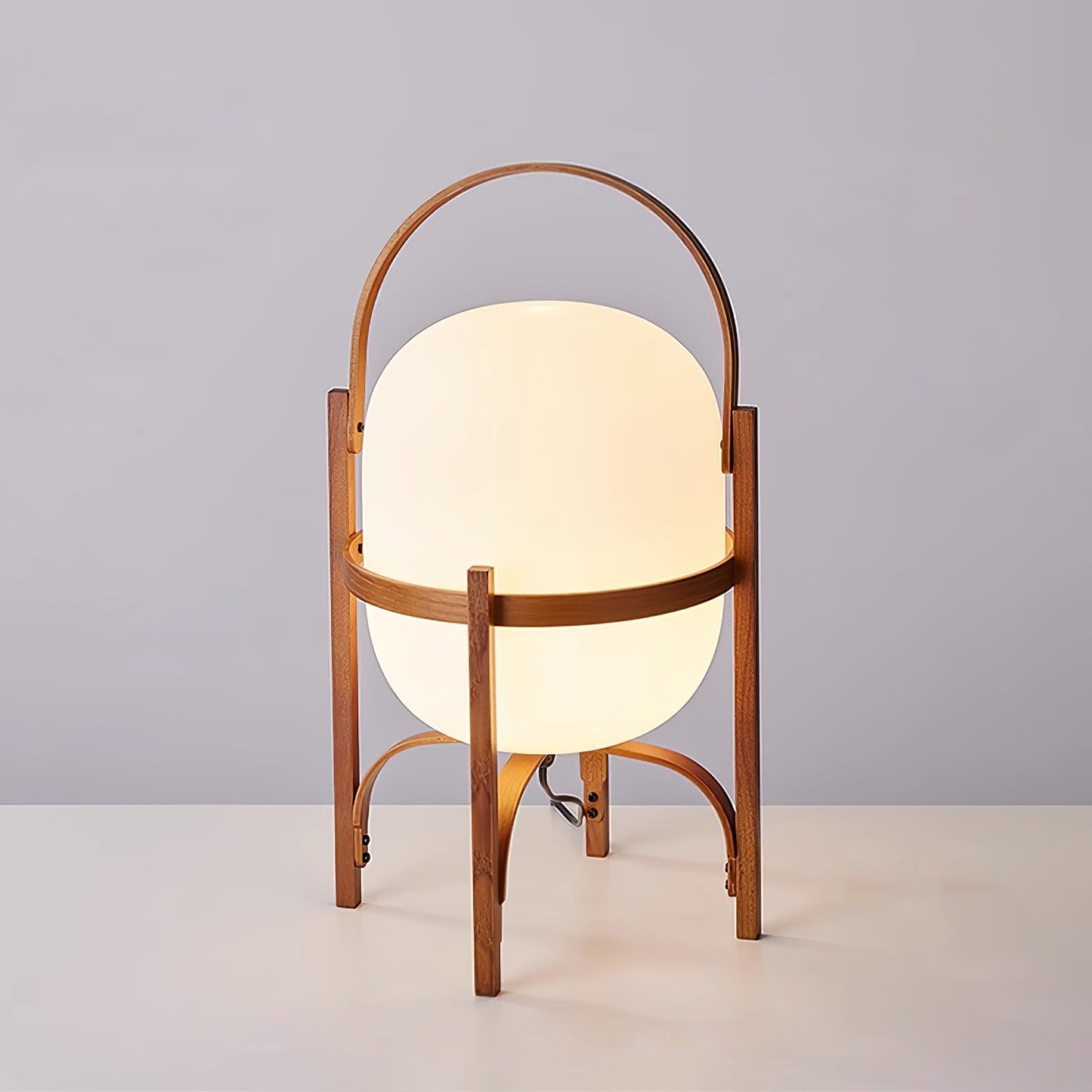 Lampe Nomade en Verre et Bois, Style Lanterne