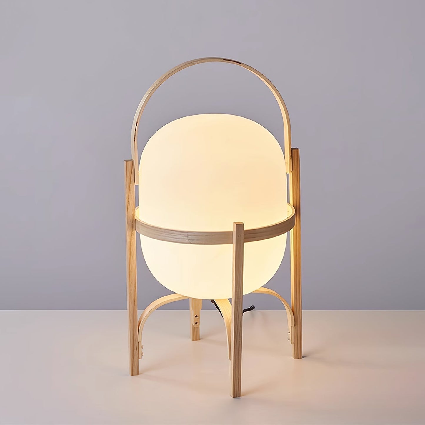 Lampe Nomade en Verre et Bois, Style Lanterne