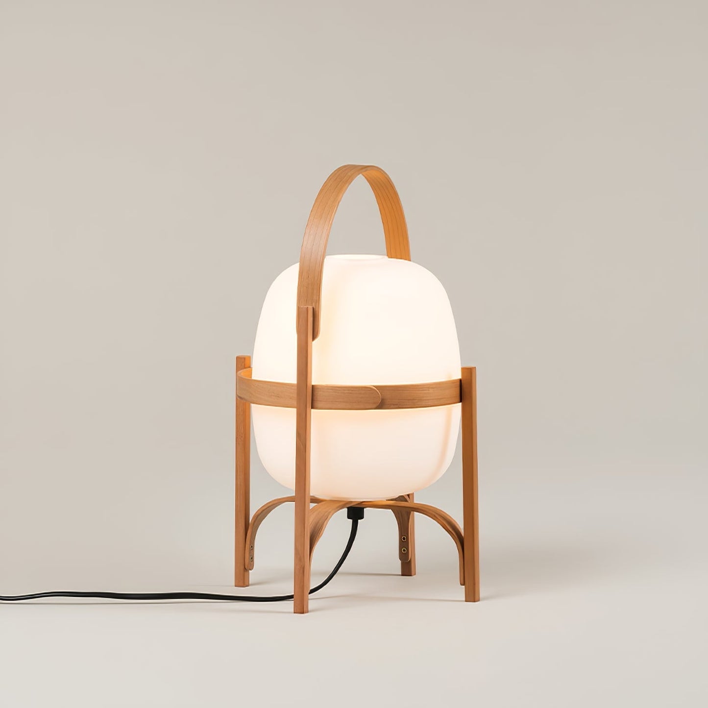 Lampe Nomade en Verre et Bois, Style Lanterne
