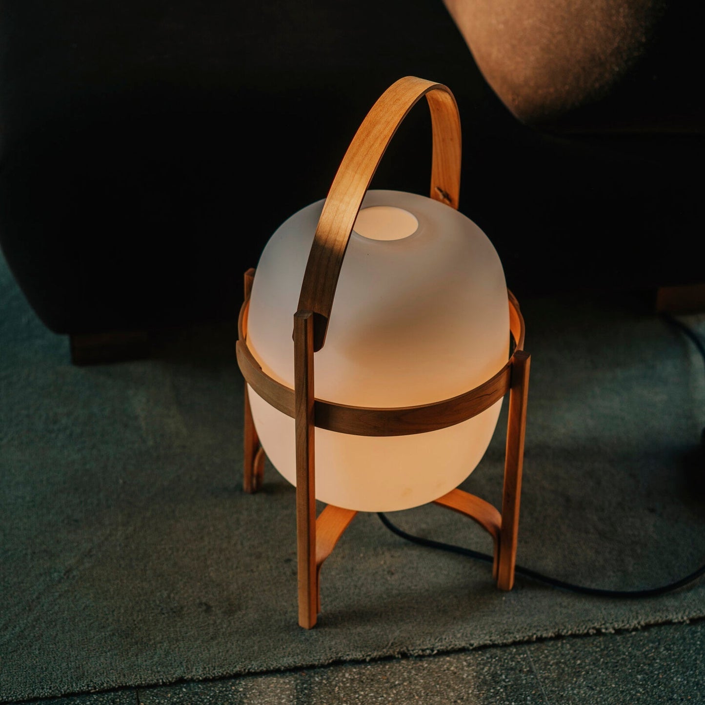Lampe Nomade en Verre et Bois, Style Lanterne