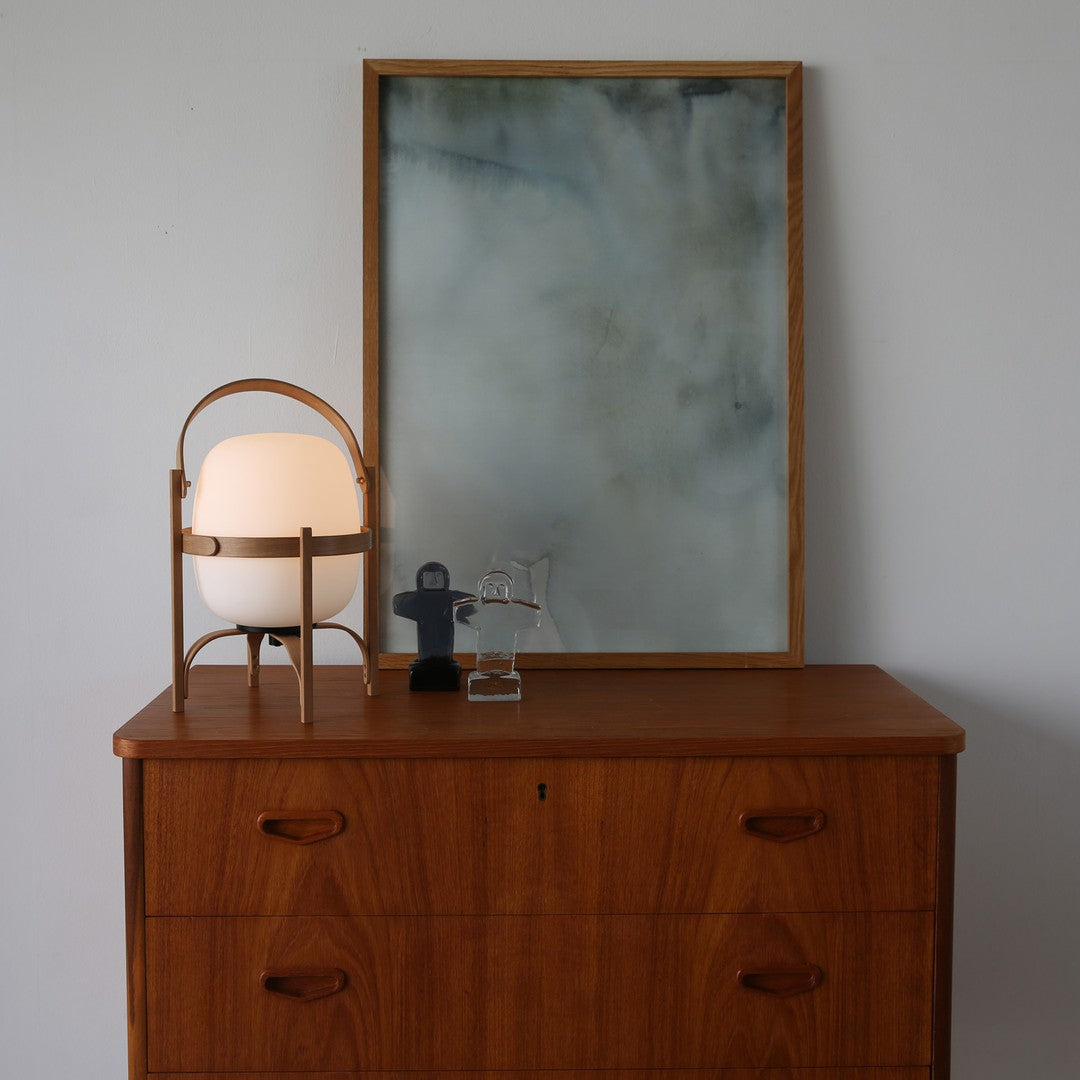Lampe Nomade en Verre et Bois, Style Lanterne