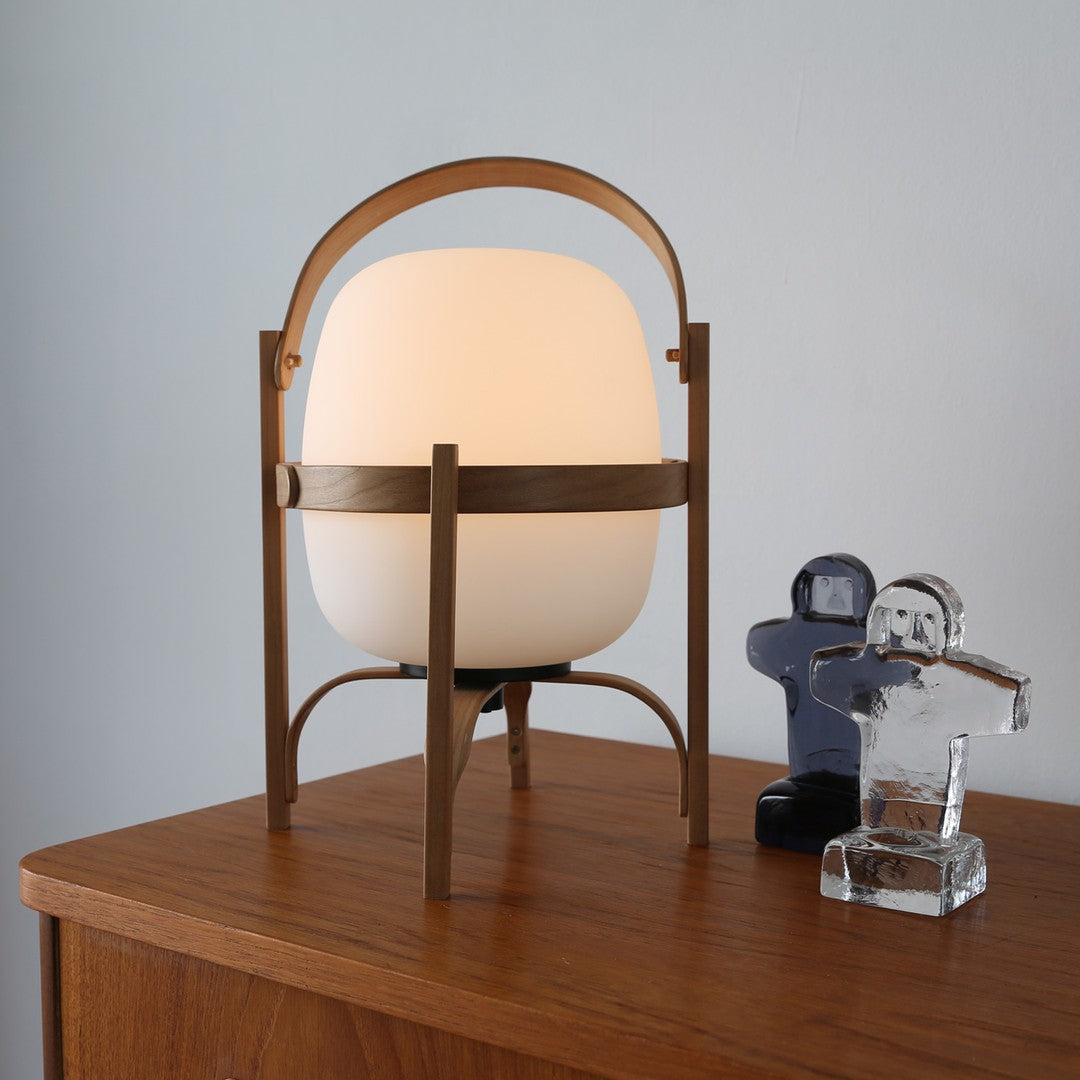 Lampe Nomade en Verre et Bois, Style Lanterne
