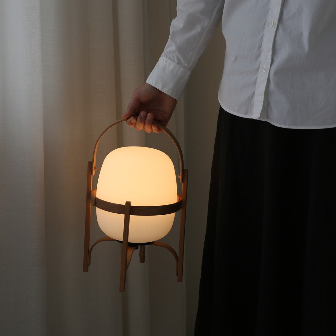 Lampe Nomade en Verre et Bois, Style Lanterne