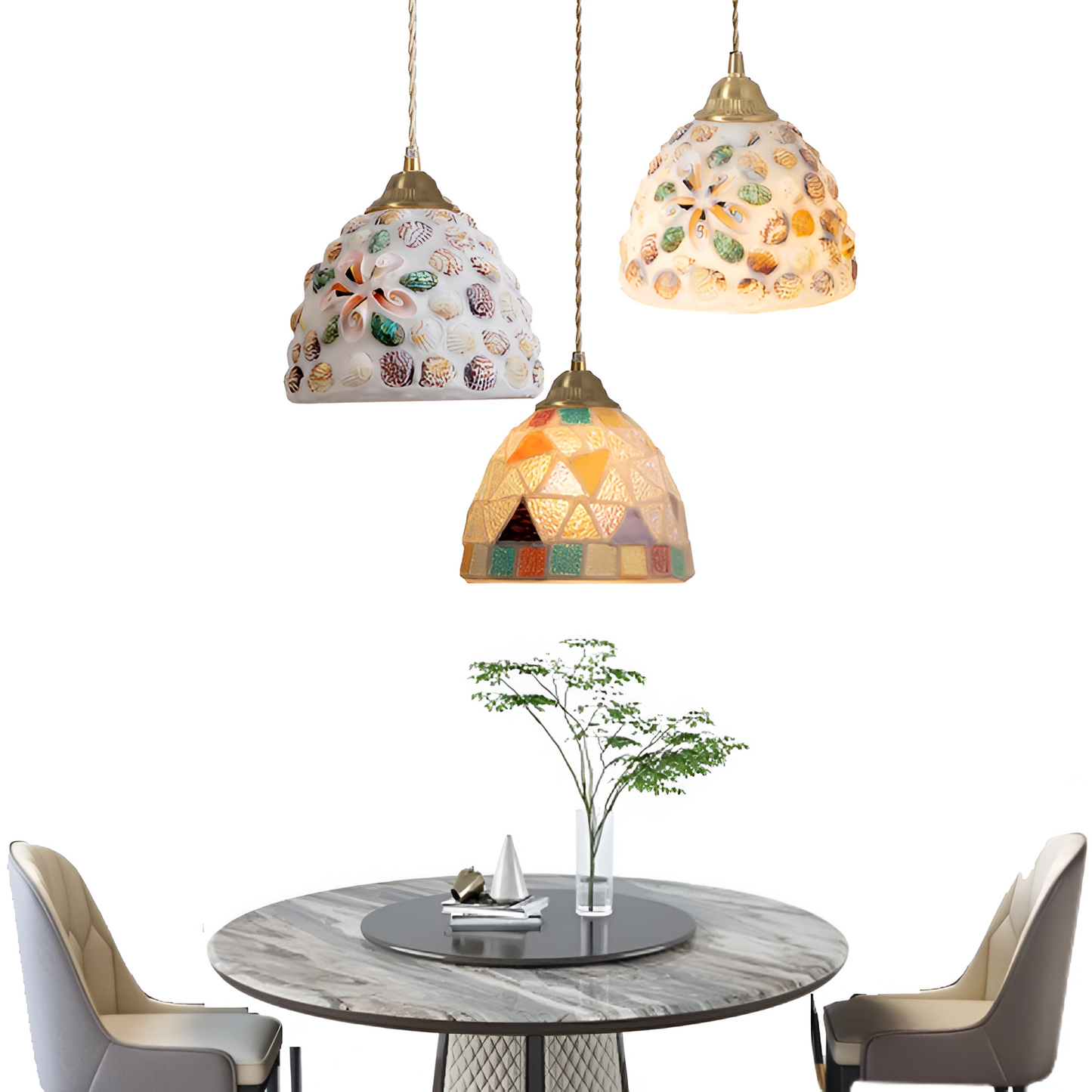 Suspension Coquillages Naturels – Laiton coloré