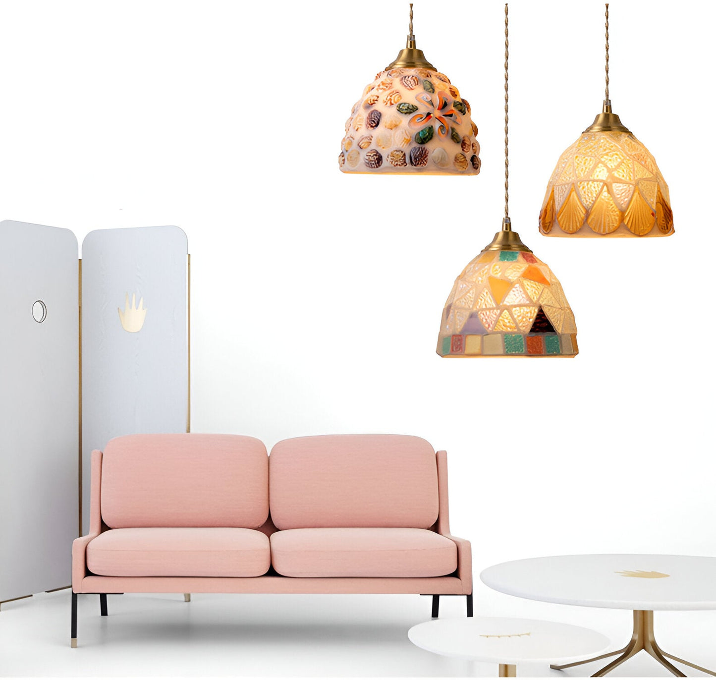 Suspension Coquillages Naturels – Laiton coloré