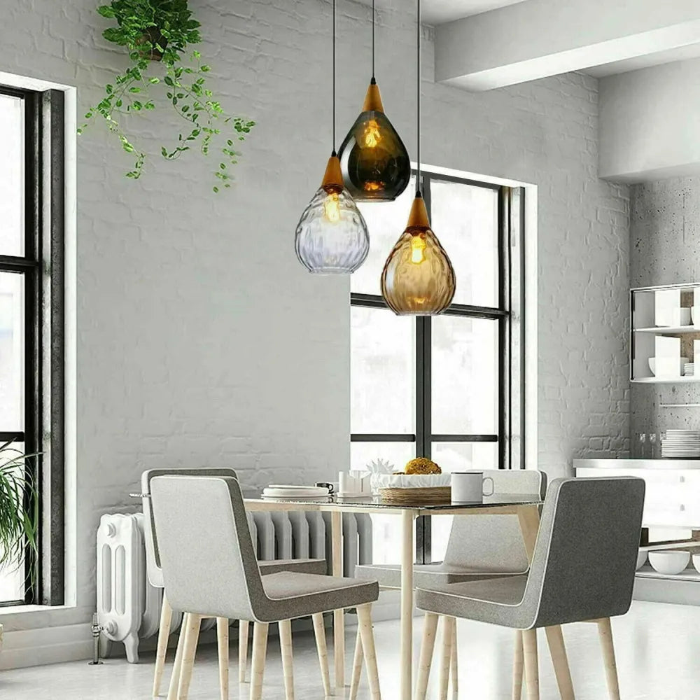 Suspension Verre Soufflé Motif Eau Style Rétro