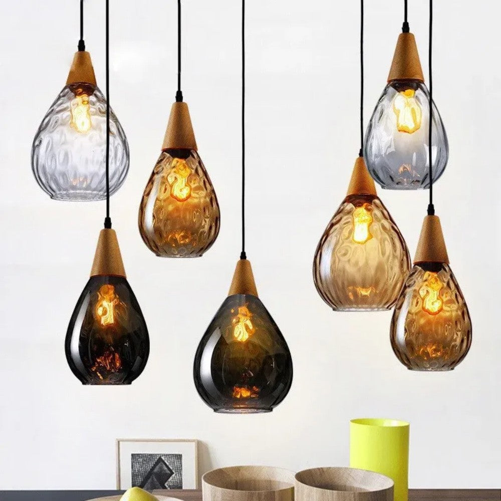Suspension Verre Soufflé Motif Eau Style Rétro
