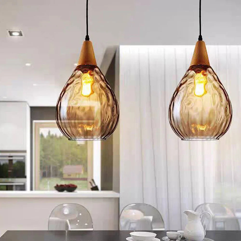 Suspension Verre Soufflé Motif Eau Style Rétro