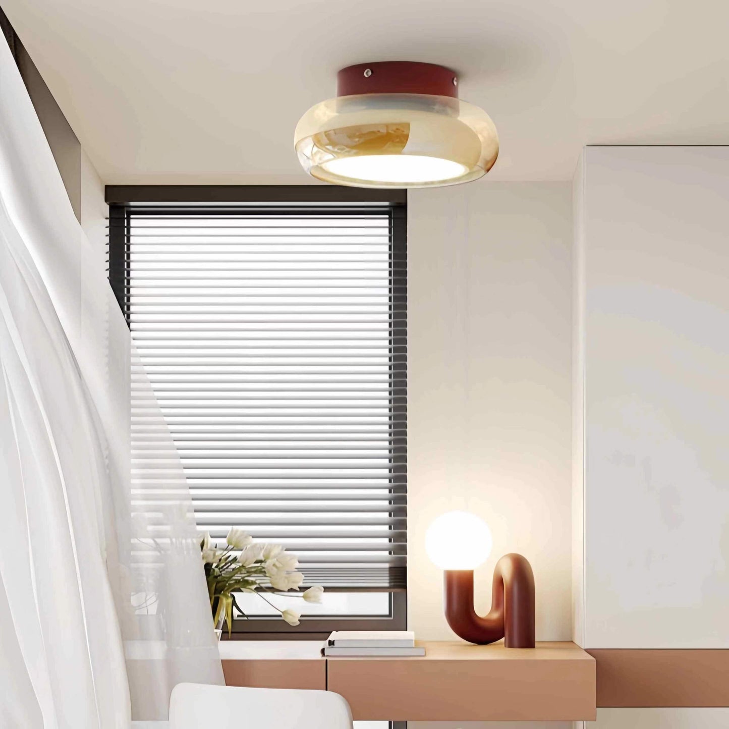 Plafonnier Bauhaus Verre Ambré LED Rétro Moderne