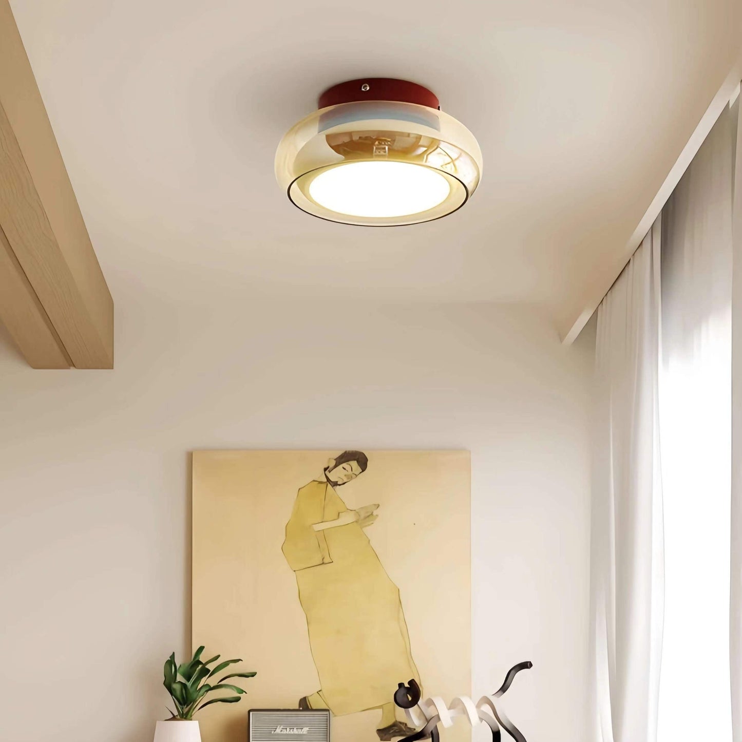 Plafonnier Bauhaus Verre Ambré LED Rétro Moderne