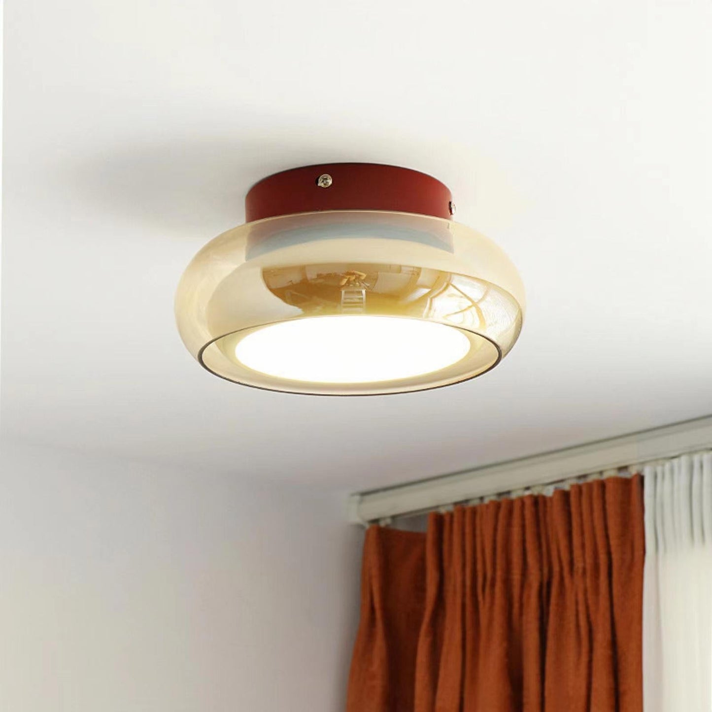 Plafonnier Bauhaus Verre Ambré LED Rétro Moderne