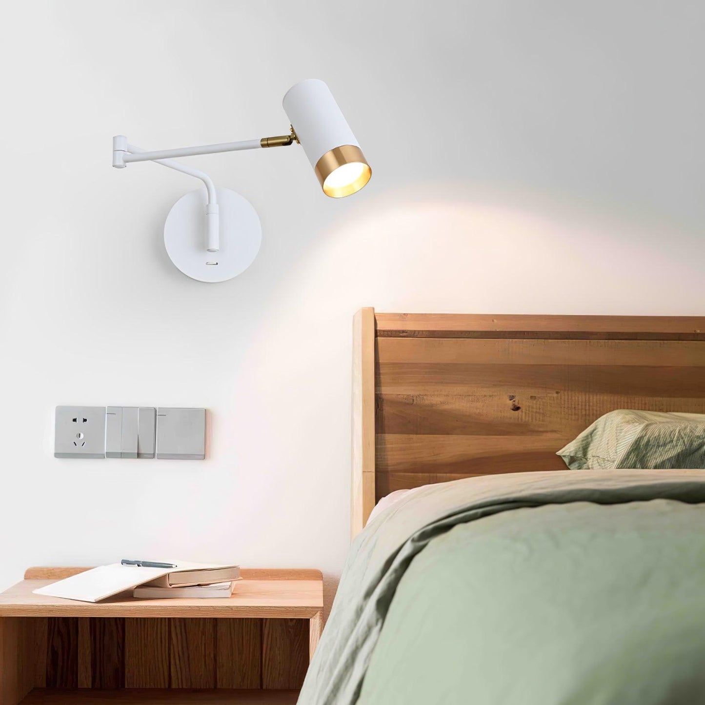 Applique Murale Ridge Bras Articulé, Métal Noir ou Blanc