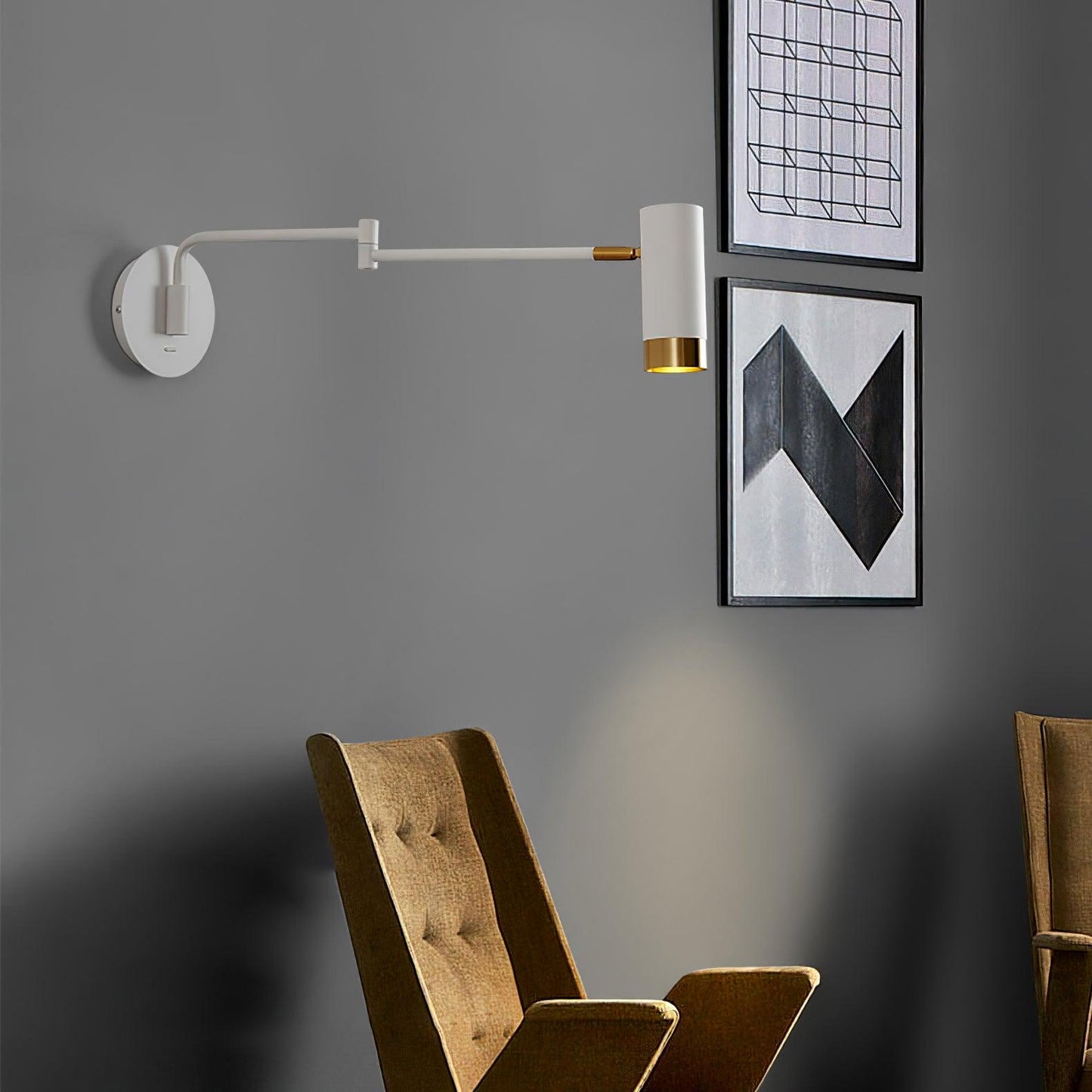Applique Murale Ridge Bras Articulé, Métal Noir ou Blanc