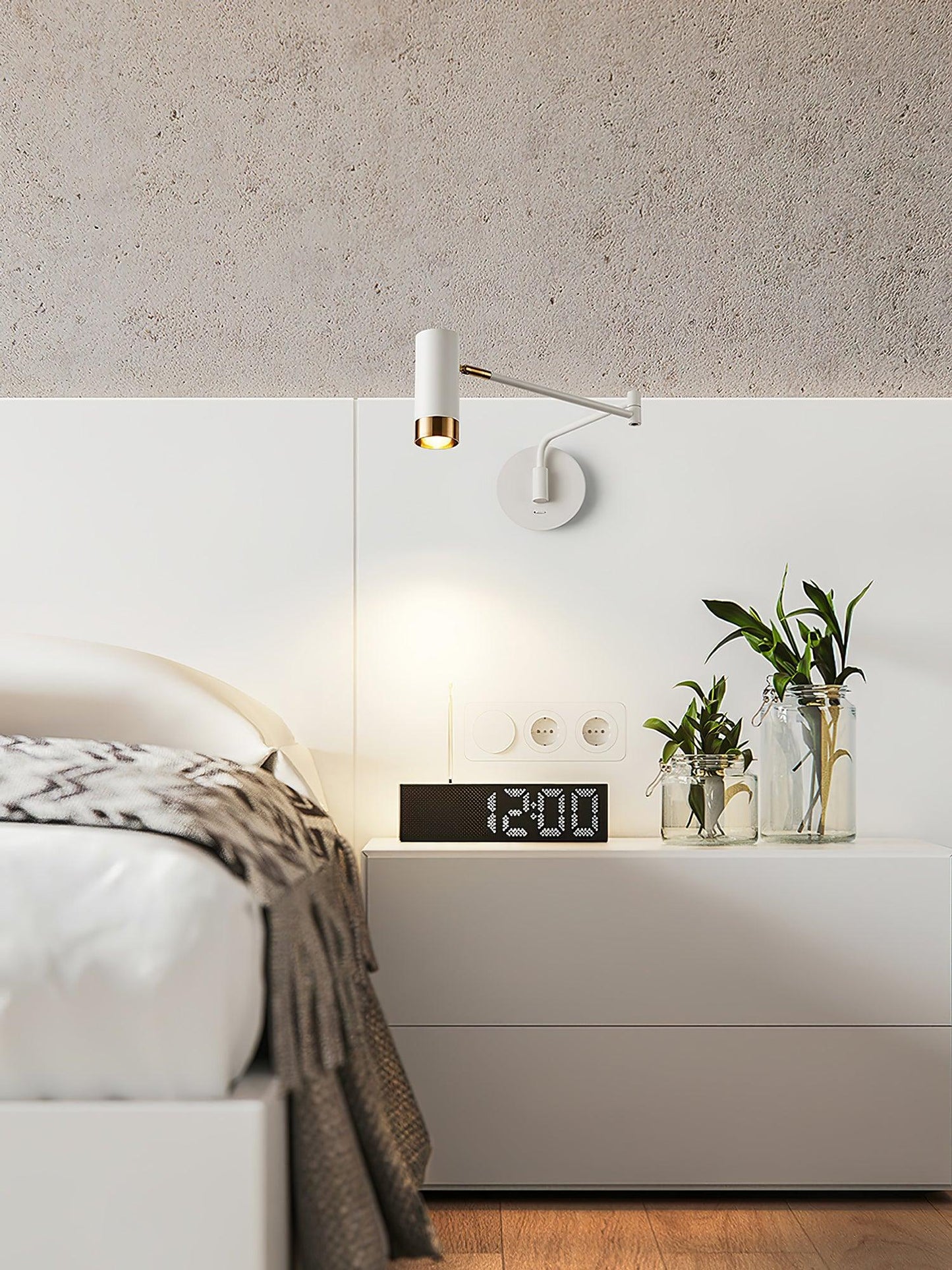 Applique Murale Ridge Bras Articulé, Métal Noir ou Blanc