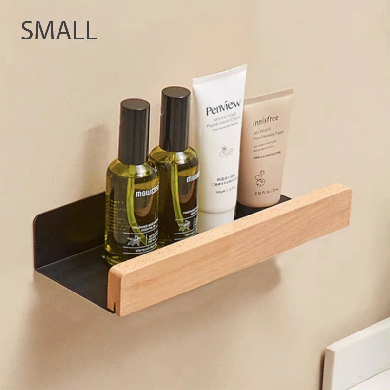 Étagère Murale Salle de Bain, Aluminium et Bois Massif