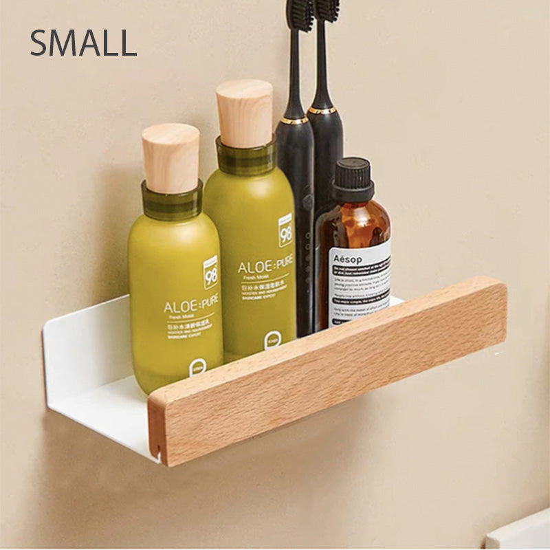 Étagère Murale Salle de Bain, Aluminium et Bois Massif