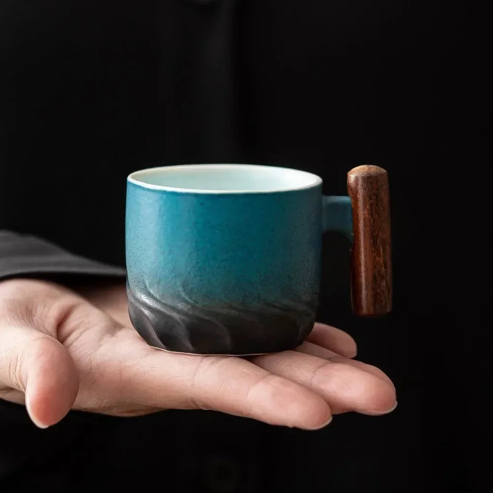 Tasses Espresso Vintage, Céramique, Poignée Bois 80ml