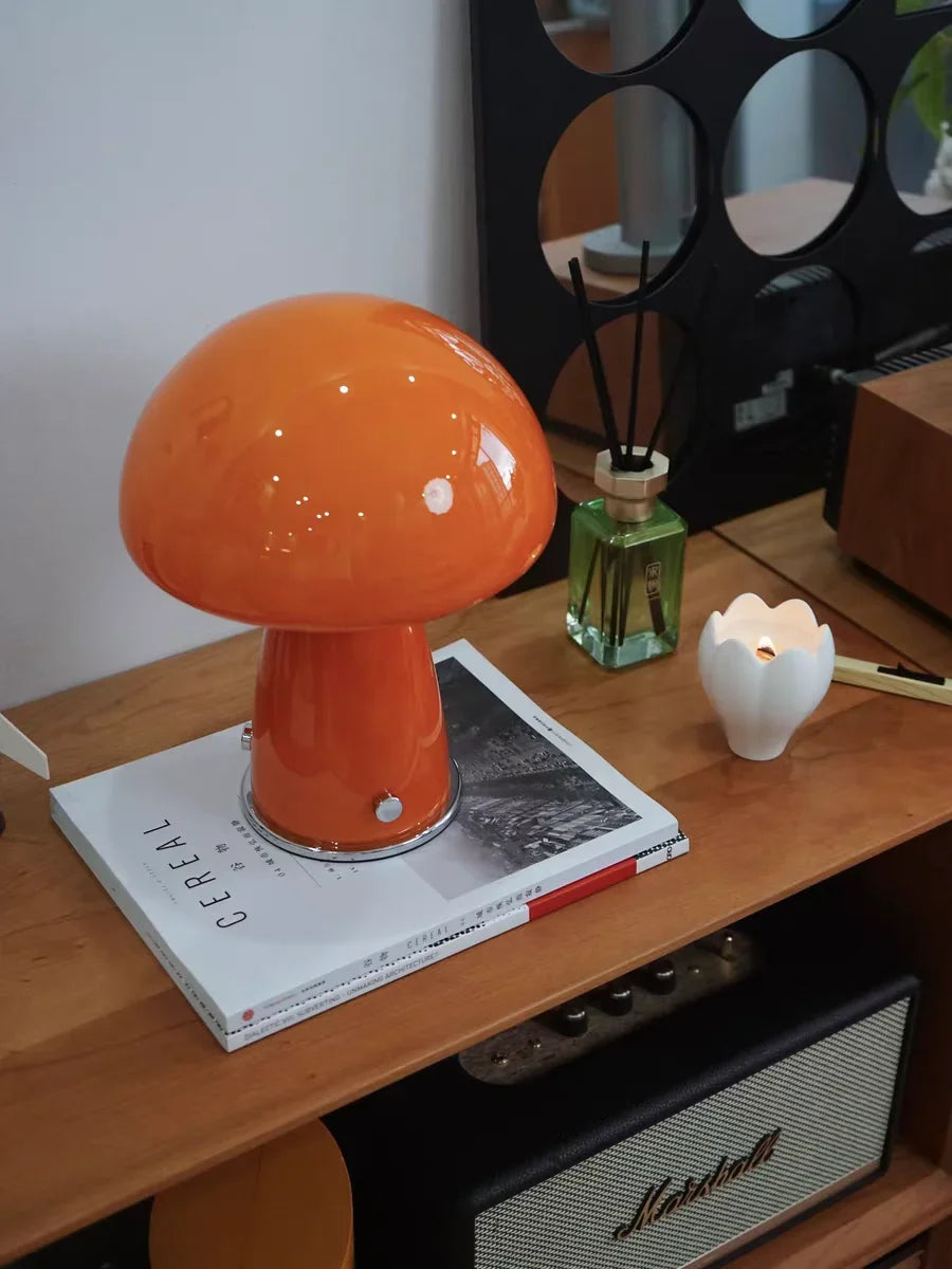 Lampe de Table Champignon Rétro en Verre – Éclairage Nostalgique et Tendance