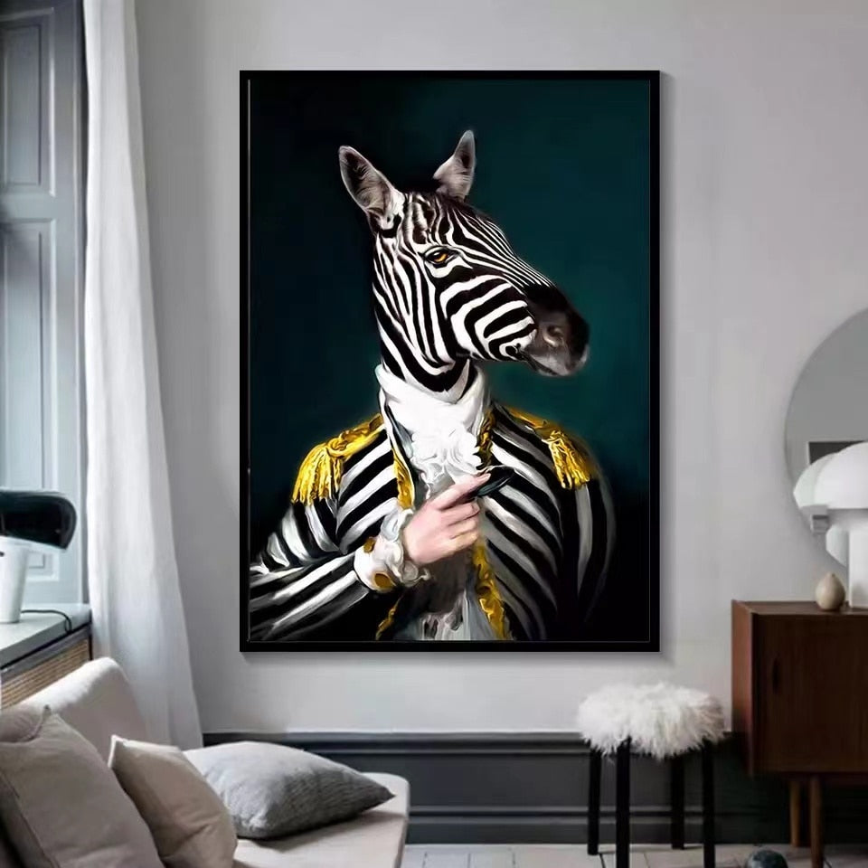 Toile Animalière Chic - Posters Zèbre Lion Éléphant