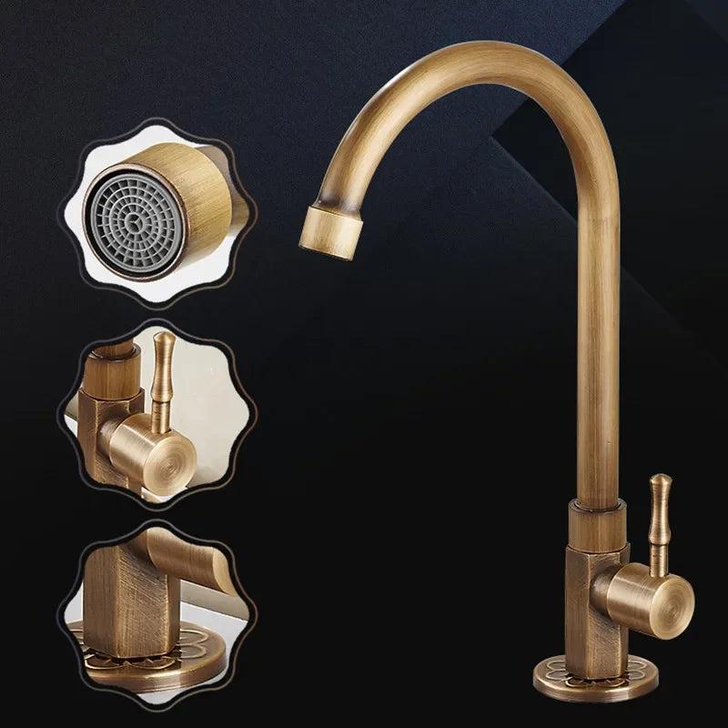 Robinet de Cuisine Vintage – Finition en Laiton Antique avec Design Élégant