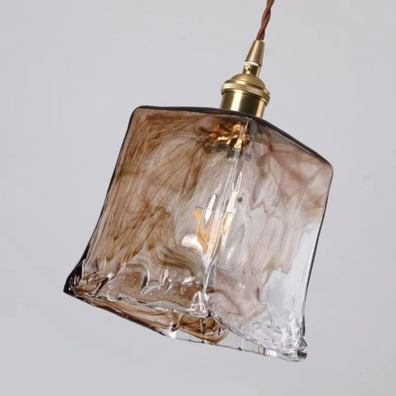 Suspension Moderne en Laiton et Verre Ambré