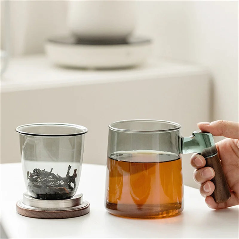 Théière Verre Fumé avec Poignée Bois, 400ml