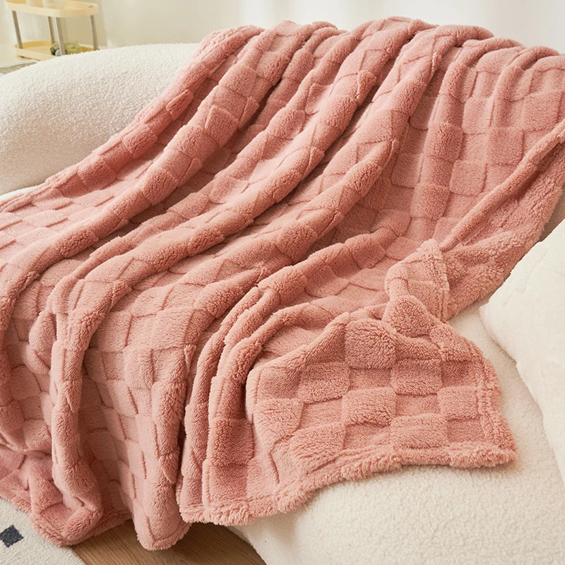 Plaid Polaire à Carreaux Doux et Chaud, Polyester