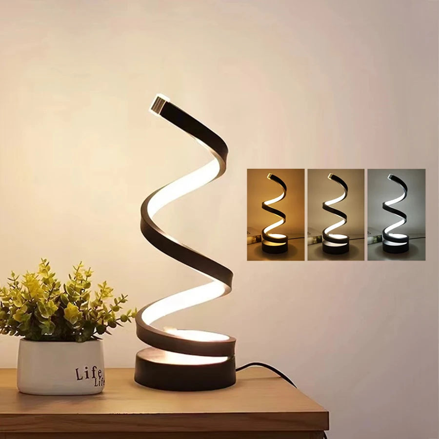 Lampe de Table Spirale LED – Design Moderne à Intensité Variable avec Port USB
