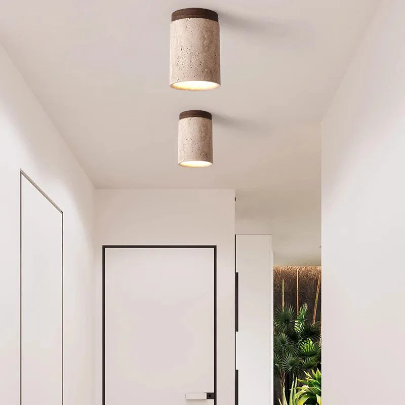 PierreLuxe | Lustre Encastré en Travertin | Éclairage Raffiné pour Hall et Escalier