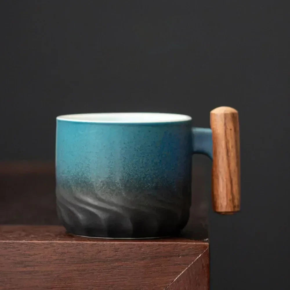 Tasses Espresso Vintage, Céramique, Poignée Bois 80ml