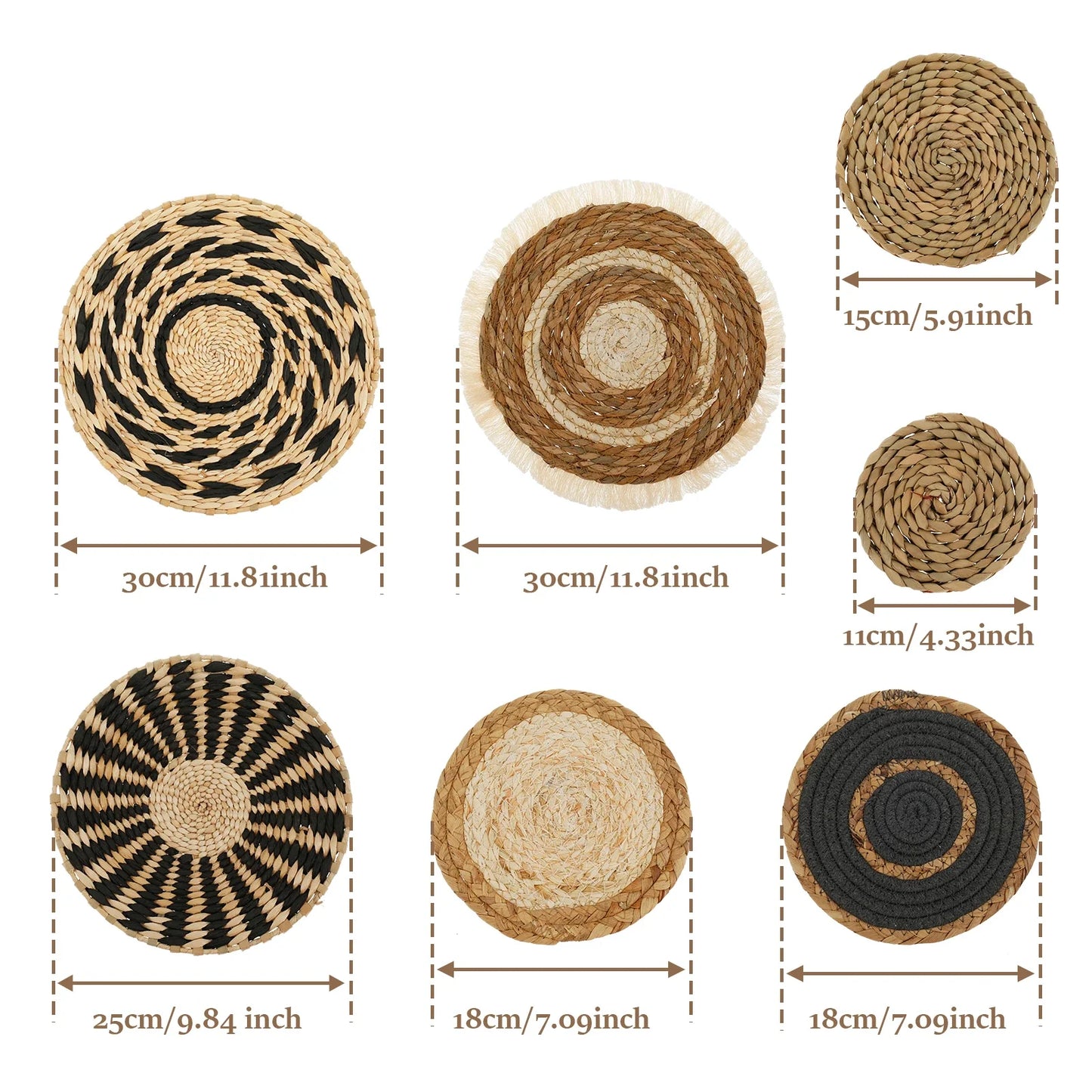Décorations Murales Bohèmes Ronde Tressées à la Main – Ensemble de 7 Pièces Artisanales