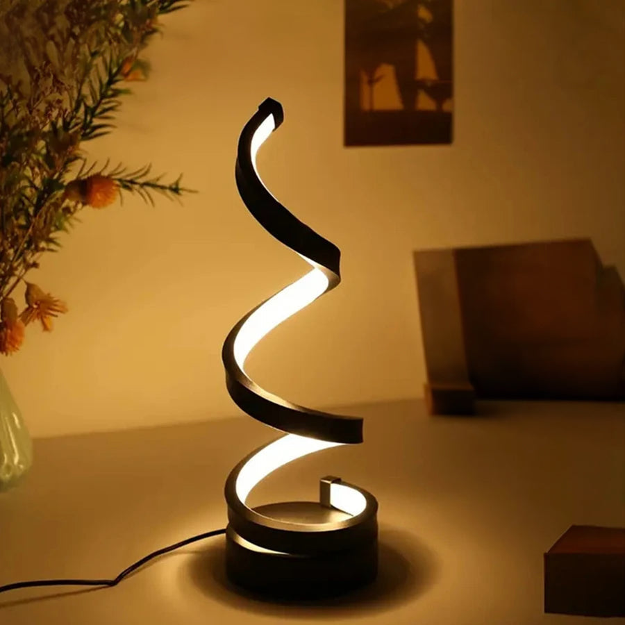 Lampe de Table Spirale LED – Design Moderne à Intensité Variable avec Port USB