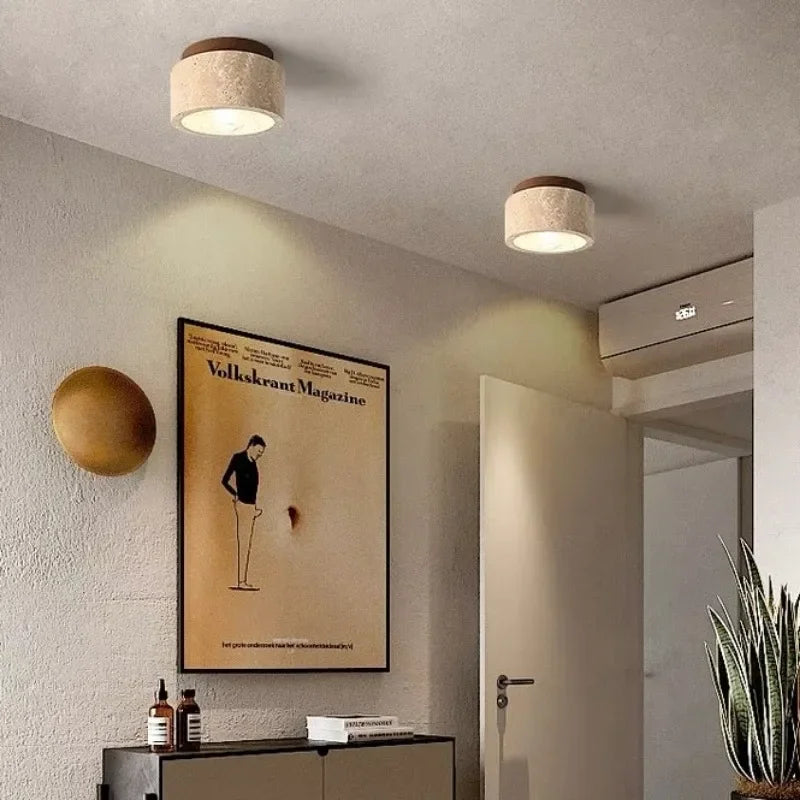PierreLuxe | Lustre Encastré en Travertin | Éclairage Raffiné pour Hall et Escalier