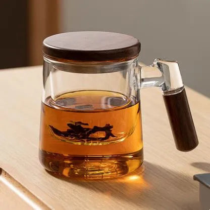 Théière Verre Fumé avec Poignée Bois, 400ml