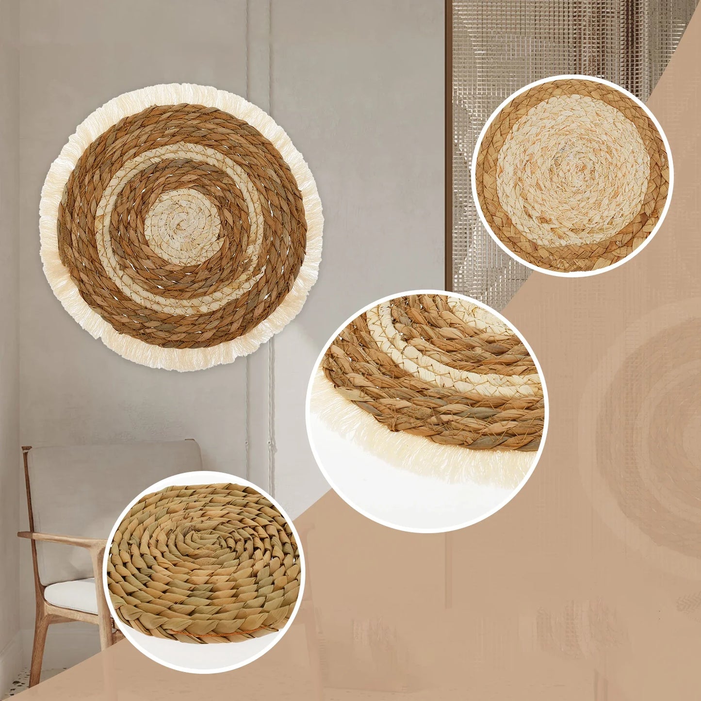 Décorations Murales Bohèmes Ronde Tressées à la Main – Ensemble de 7 Pièces Artisanales