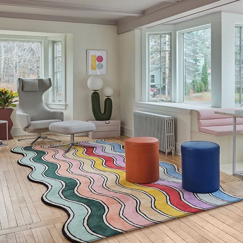 Tapis Fluffy Arc-en-ciel Original et Doux pour Chambre ou Salon
