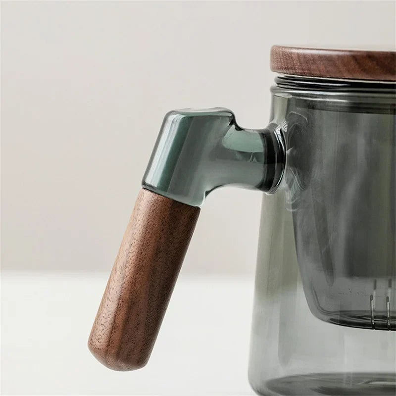 Théière Verre Fumé avec Poignée Bois, 400ml