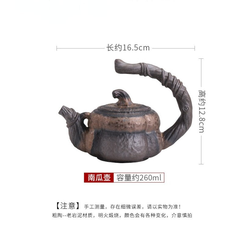 Théière Japonaise Artisanale en Céramique – Style Citrouille avec Anse Sculptée et Infuseur