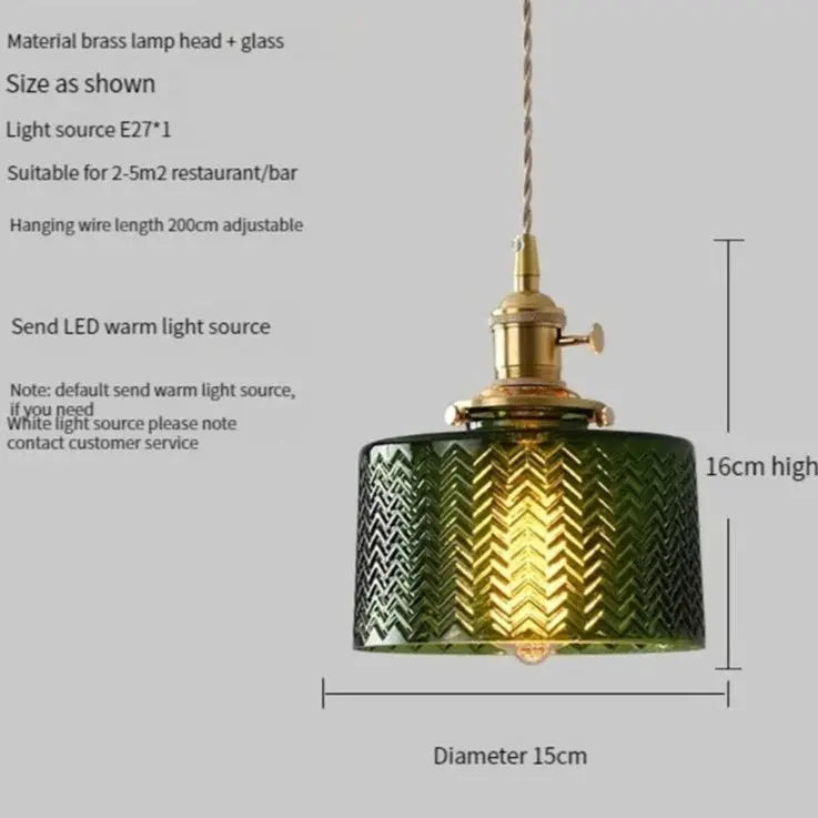 Suspension Scandinave, Abat-Jour en Verre Vert, Hauteur Réglable