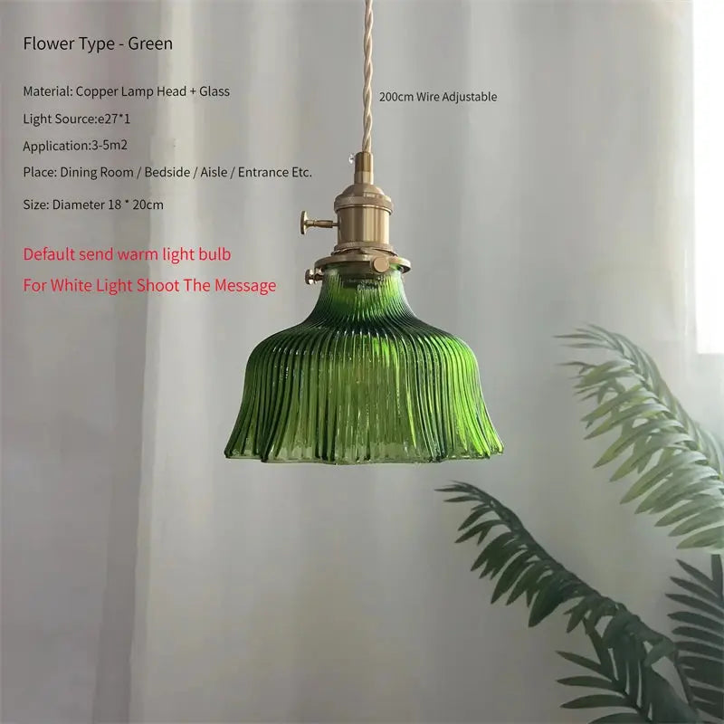 Suspension Scandinave, Abat-Jour en Verre Vert, Hauteur Réglable
